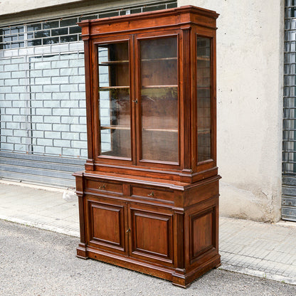 Credenza due corpi vetrina libreria in legno massello di abete epoca 800