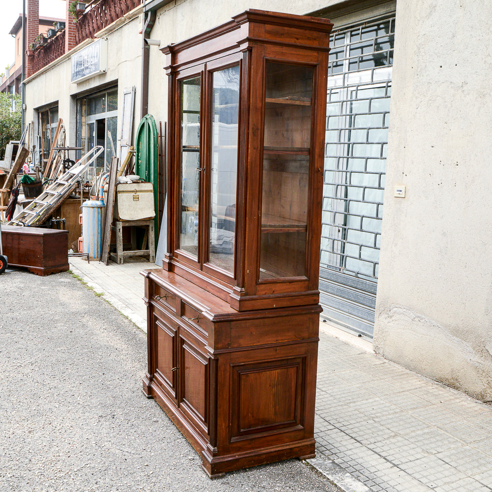 Credenza due corpi vetrina libreria in legno massello di abete epoca 800