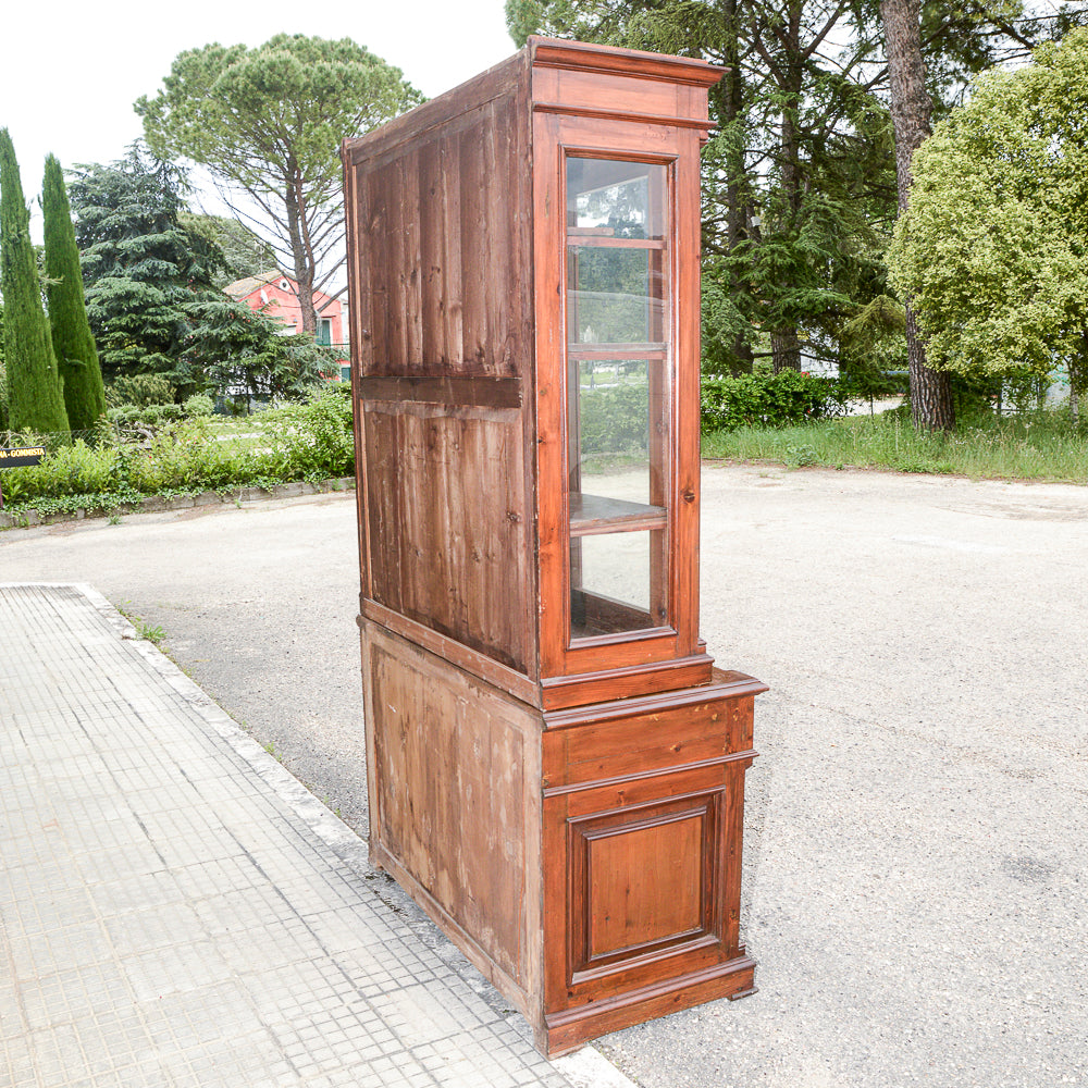 Credenza due corpi vetrina libreria in legno massello di abete epoca 800