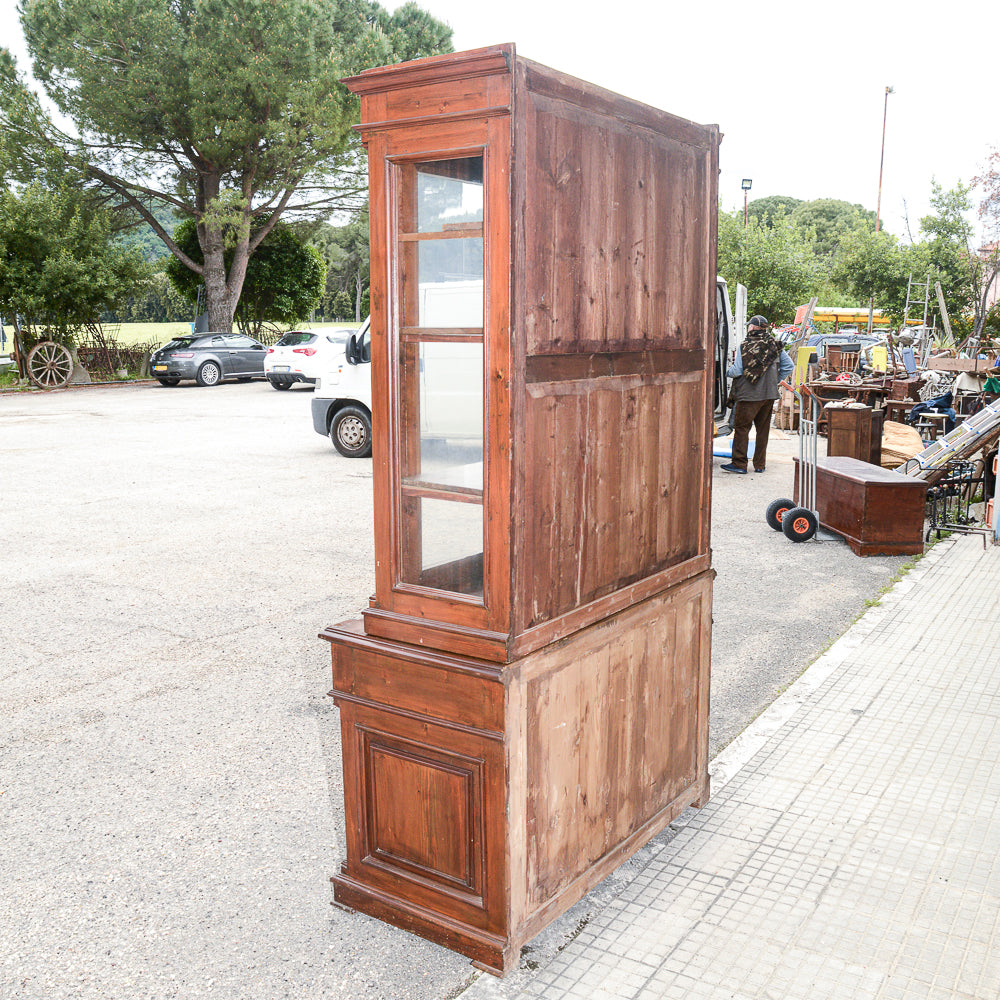 Credenza due corpi vetrina libreria in legno massello di abete epoca 800
