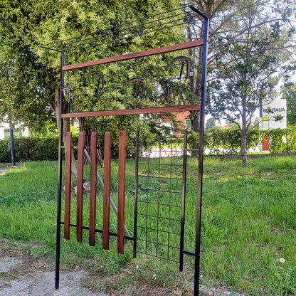 Appendiabiti attaccapanni da ingresso in ferro e legno con cappelliera Danimarca 1960