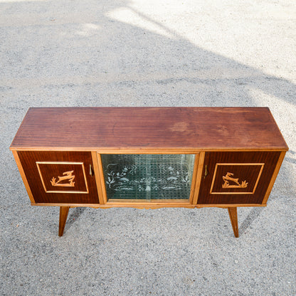 Credenza mobile bar bicolre con cevi intagliati Italia 1960