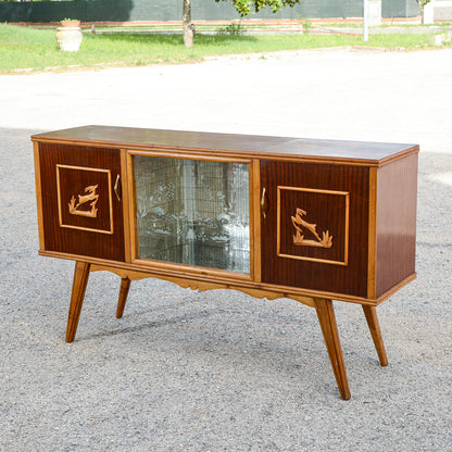 Credenza mobile bar bicolre con cevi intagliati Italia 1960