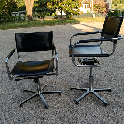 Set 2 poltrone sedie da studio  stile Mart Stam cuoio acciaio anni 80
