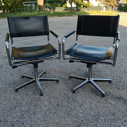 Set 2 poltrone sedie da studio  stile Mart Stam cuoio acciaio anni 80