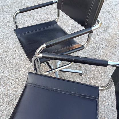 Set 2 poltrone sedie da studio  stile Mart Stam cuoio acciaio anni 80