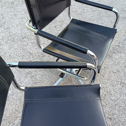 Set 2 poltrone sedie da studio  stile Mart Stam cuoio acciaio anni 80