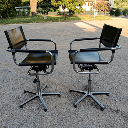 Set 2 poltrone sedie da studio  stile Mart Stam cuoio acciaio anni 80