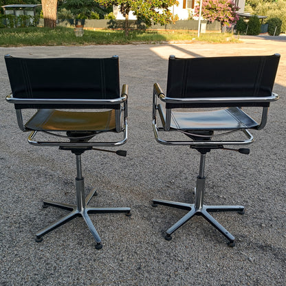 Set 2 poltrone sedie da studio  stile Mart Stam cuoio acciaio anni 80