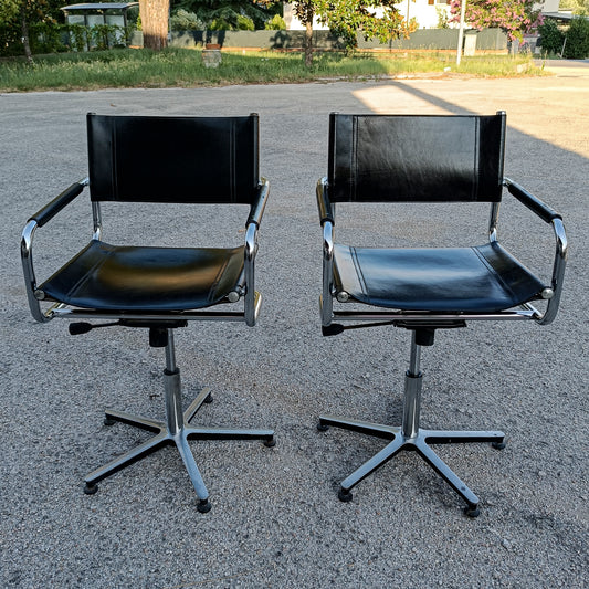 Set 2 poltrone sedie da studio  stile Mart Stam cuoio acciaio anni 80