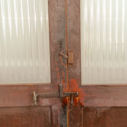 Porta due ante con telaio in legno di abete masselo  vetro a righe satinato Italia epoca primo 900