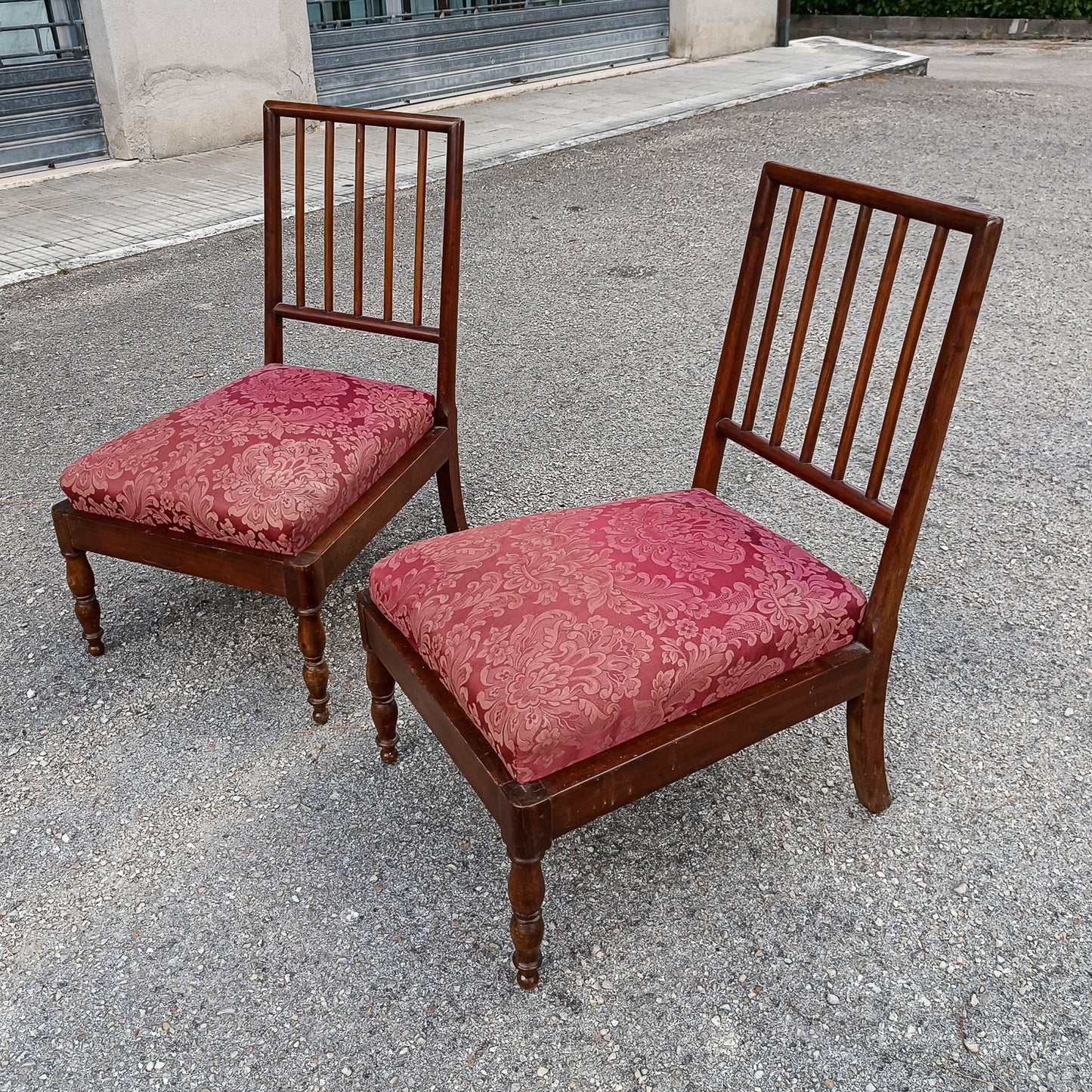 coppia sedie poltroncine in tessuto e legno