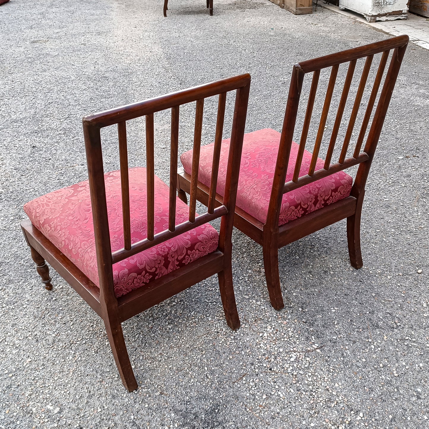coppia sedie poltroncine in tessuto e legno