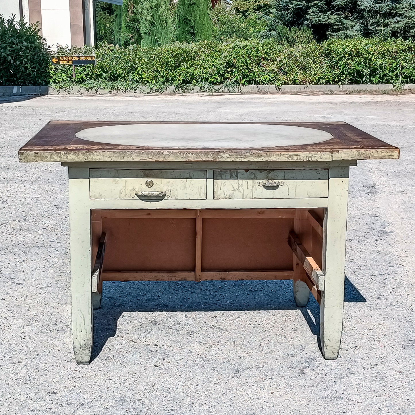 Tavolo scrivania da lavoro bottega artigiano con pietra epoca 800