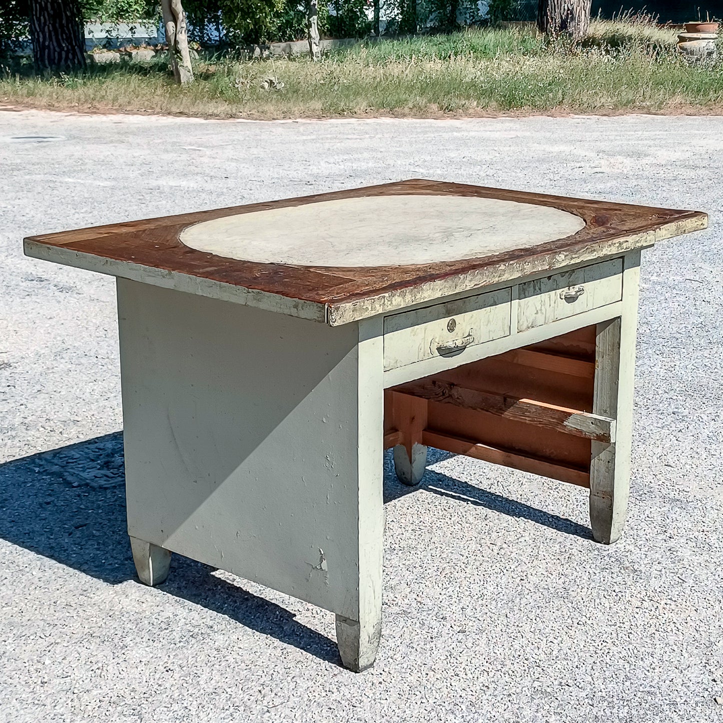 Tavolo scrivania da lavoro bottega artigiano con pietra epoca 800