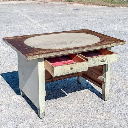Tavolo scrivania da lavoro bottega artigiano con pietra epoca 800