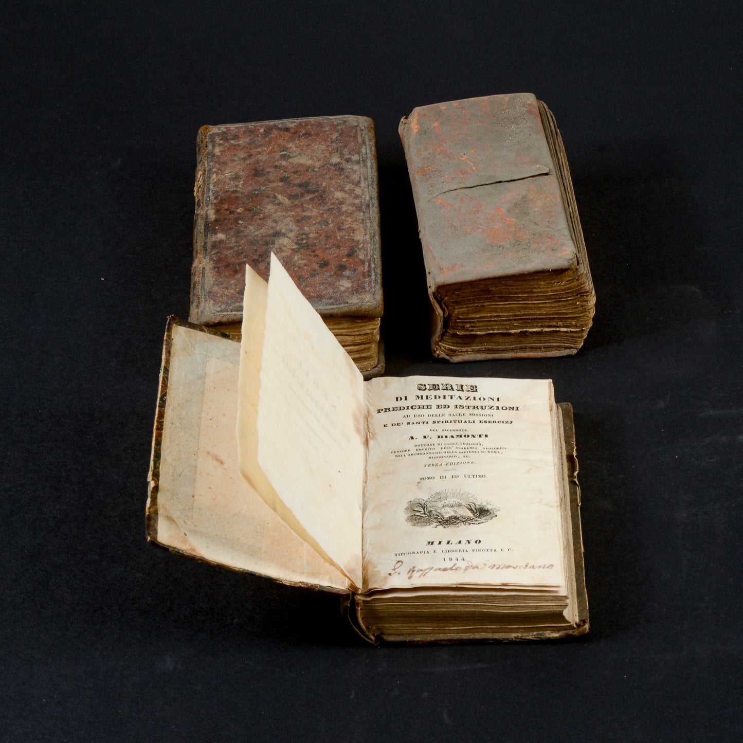 Libri dal 1700 al 1800 set di 3  pergamena sciupati meditazioni