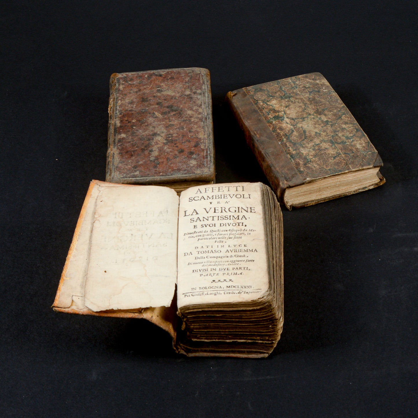 Libri dal 1700 al 1800 set di 3  pergamena sciupati meditazioni