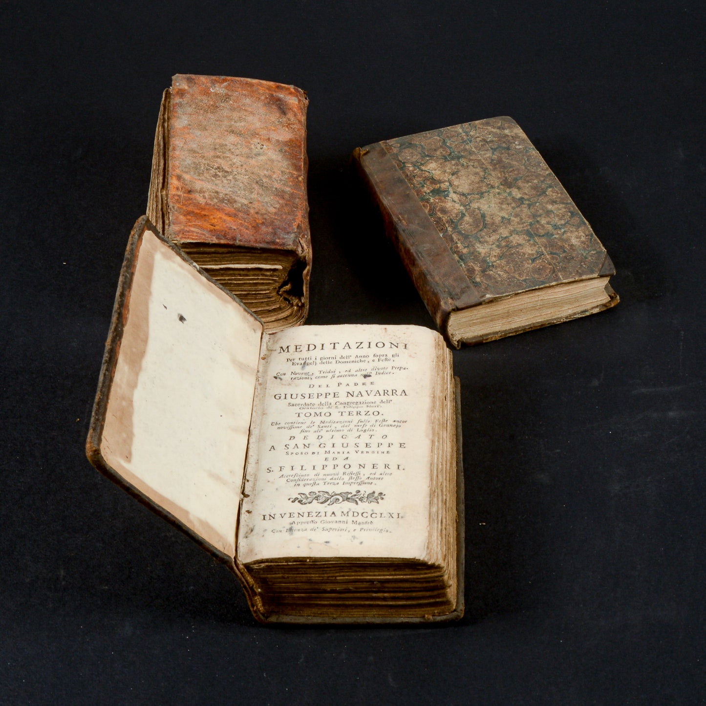Libri dal 1700 al 1800 set di 3  pergamena sciupati meditazioni