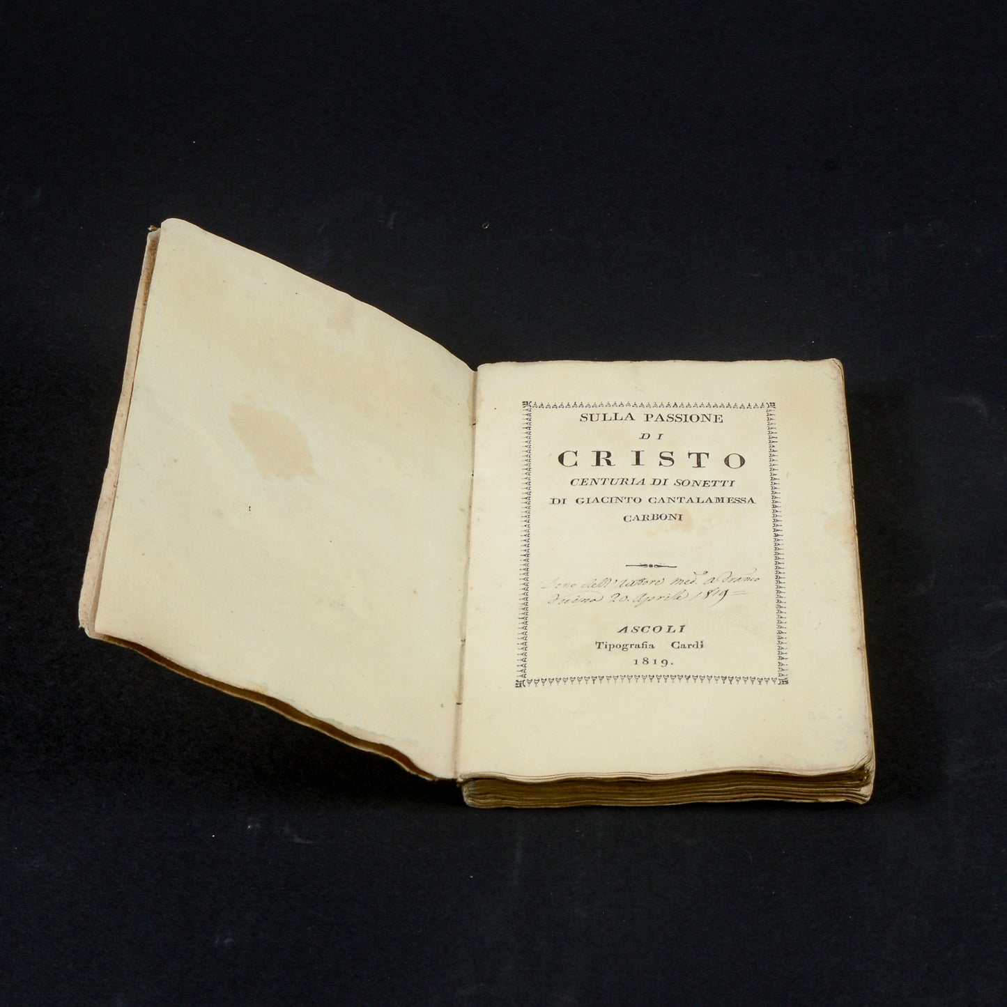 Libro del 1819 Sonetti di Cantalamessa Carboni Ascoli Piceno