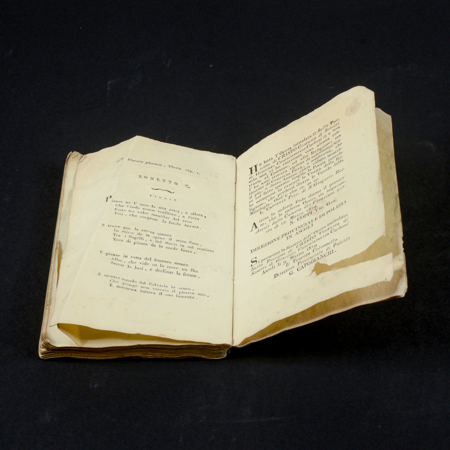 Libro del 1819 Sonetti di Cantalamessa Carboni Ascoli Piceno