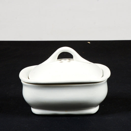 Scatolina in ceramica bianca porta sapone, aromi, sali da bagno firmata s.c. richard