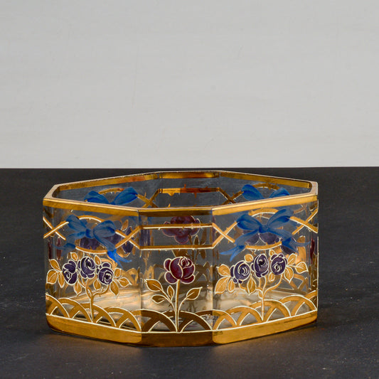 svuota tasche vaso ottagonale in vetro con decori in oro e fiori
