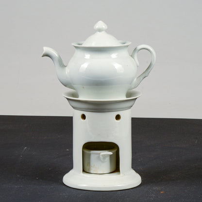 teiera ceramica bianca Richard Ginori con base e porta candela