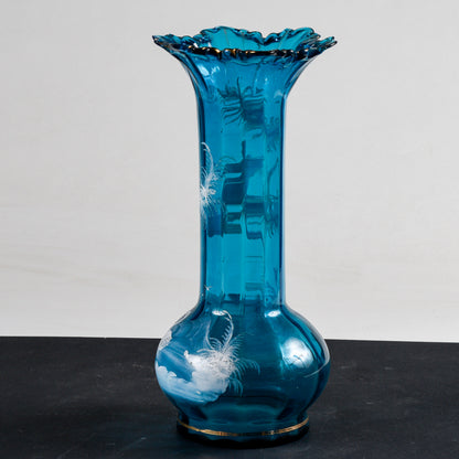 Vaso Liberty in vetro azzurro con scena bucolica  dipinta a mano epoca primo 1900 Mary Gregory