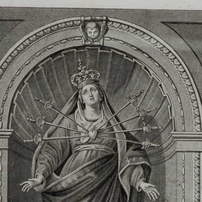 Stampa incisione della Beata Vergine Addolorata venerata a Bologna seconda metà del 1800