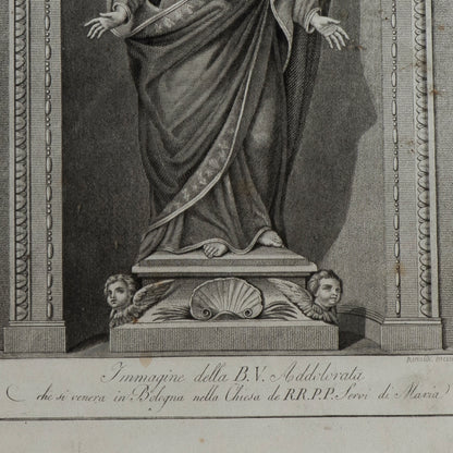 Stampa incisione della Beata Vergine Addolorata venerata a Bologna seconda metà del 1800
