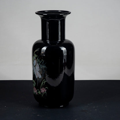 vaso in ceramica smaltata e decori con aironi