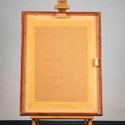 quardo dipinto materico vaso di fiori astratto sfocato con cornice dorata