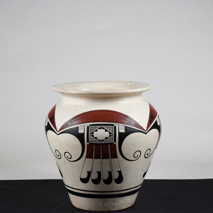Vaso in terracotta dipinta con decori grafici neri e rossi 1980