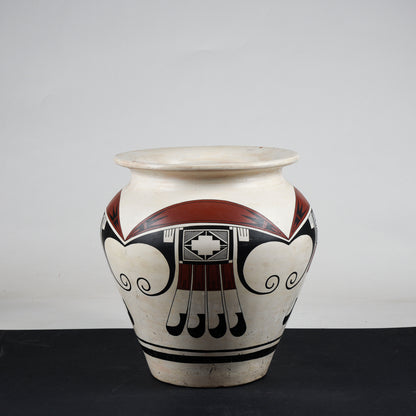 Vaso in terracotta dipinta con decori grafici neri e rossi 1980