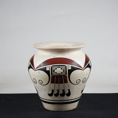 Vaso in terracotta dipinta con decori grafici neri e rossi 1980