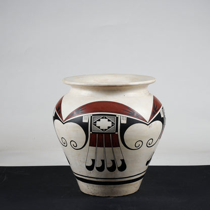 Vaso in terracotta dipinta con decori grafici neri e rossi 1980