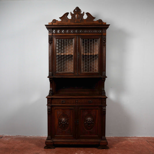 Credenza doppio corpo in legno massello intagliata fine 800