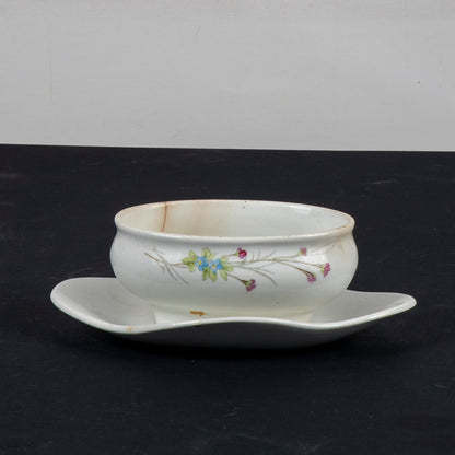 Salsiera firmata S.C.Richard ceramica bianca con decori a fiori  Italia XX sec