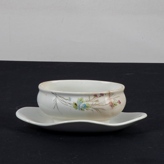 Salsiera firmata S.C.Richard ceramica bianca con decori a fiori  Italia XX sec