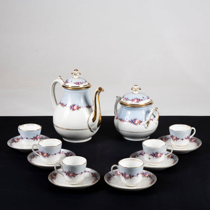 Set 6 tazzine da caffè con teiera e zuccheriera ceramica epoca primo 900