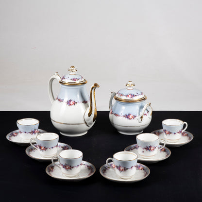 Set 6 tazzine da caffè con teiera e zuccheriera ceramica epoca primo 900