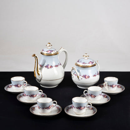Set 6 tazzine da caffè con teiera e zuccheriera ceramica epoca primo 900