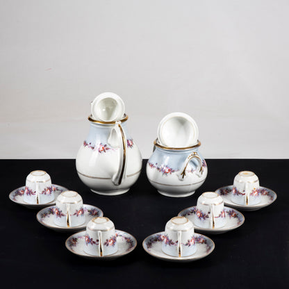 Set 6 tazzine da caffè con teiera e zuccheriera ceramica epoca primo 900
