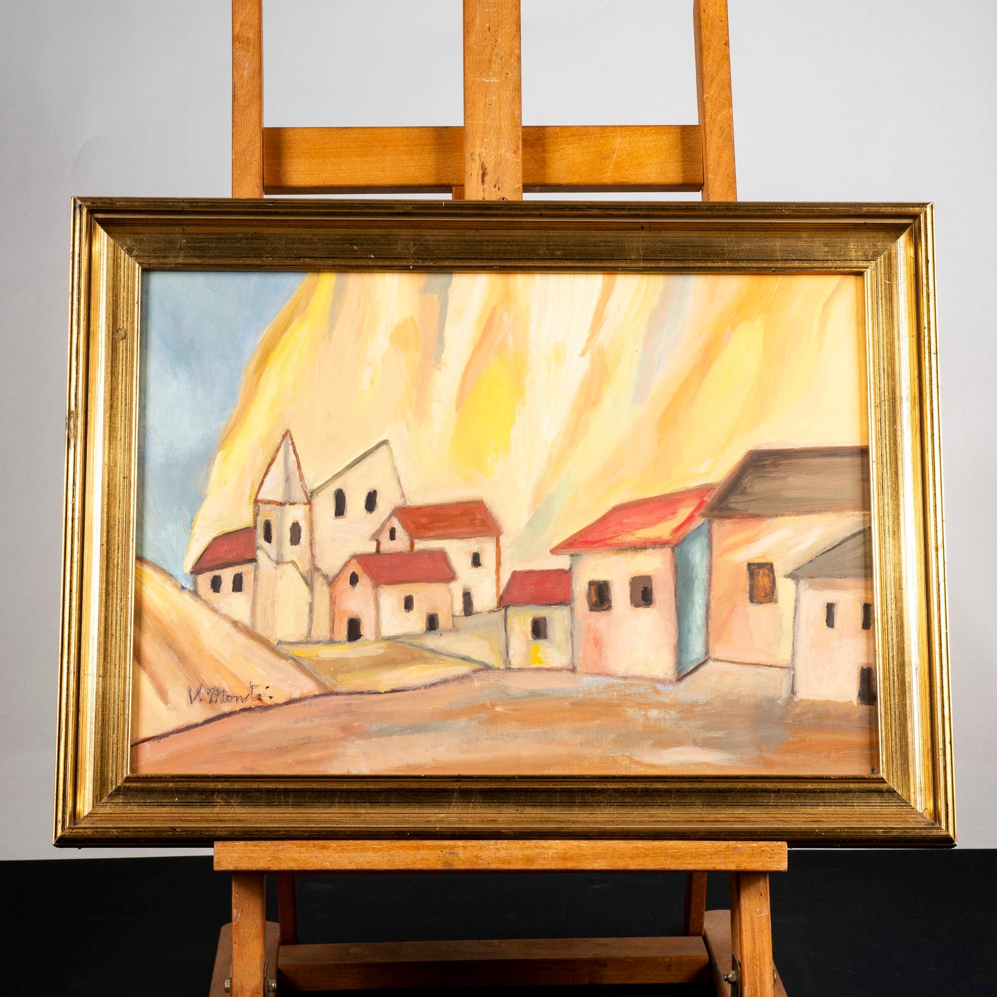 quadro dipinto su tela e cartone firmato v. monti