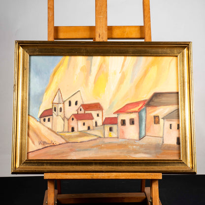 quadro dipinto su tela e cartone firmato v. monti