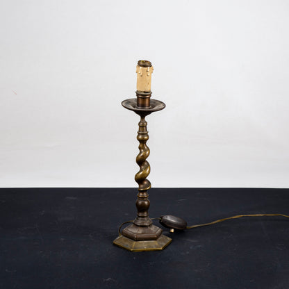 candeliere con colonna a tortiglione in ottone da ricablare