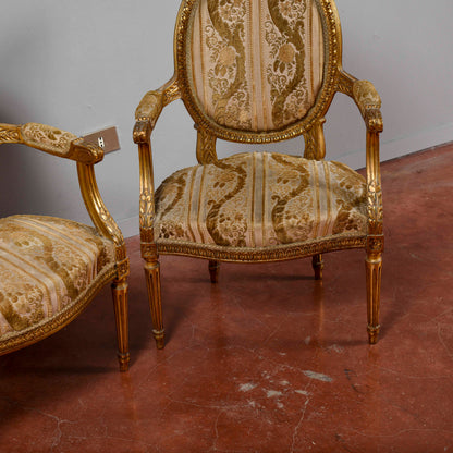 Coppia di poltrone dorate stile Napoleone III