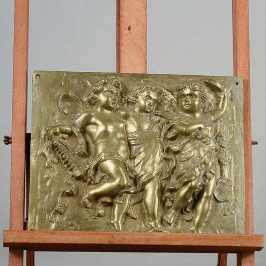 placca fusione ottone putti con musici danzanti