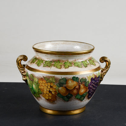 Vaso cache pot in ceramica decorato a mano firmato Batignani Prochet Torino